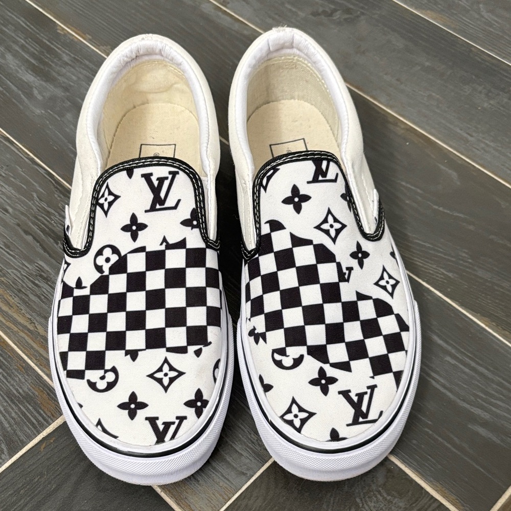 Vans Black and White Checkered Slip-On Sneakers - Picture 5 of 6